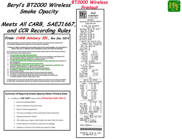 BT2000 Wireless Printout