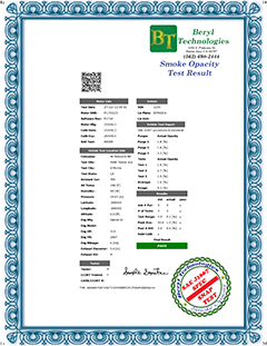 smoke opacity printout with optional download and certificate